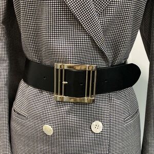 Leather Black WIDE Belt with Silver Buckle by Express Size Medium
